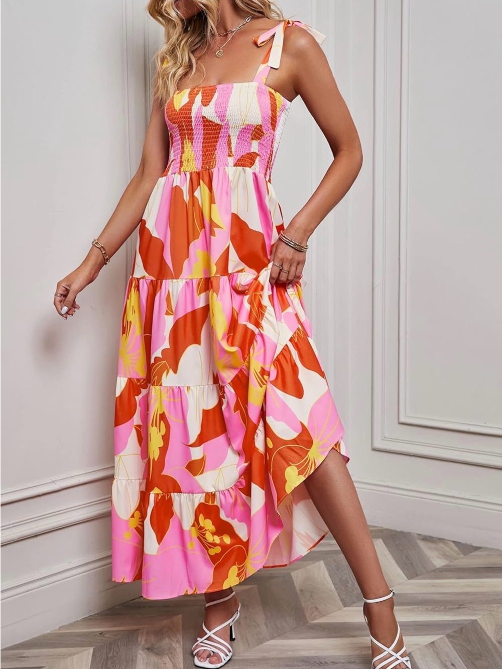 Floral Tie-Shoulder Maxi Dress